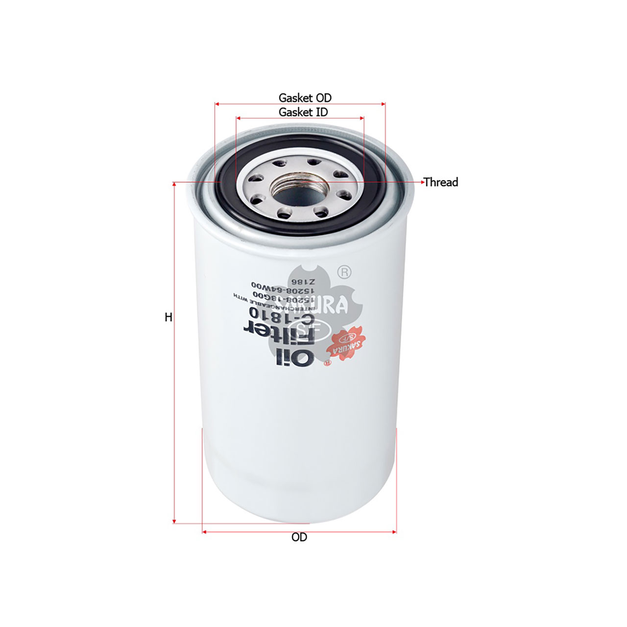 Sakura Full Flow Spin-on Oil Filter C-1810 Cross Ref: 15208-18G00